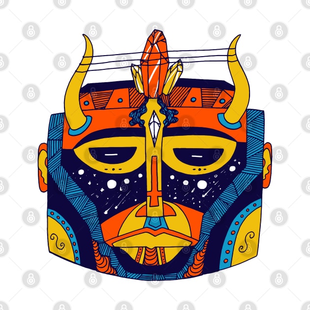 Orange Blue African Mask No 8 by kenallouis