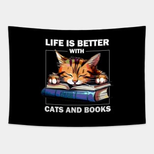 Life Is Better With Cats And Books Tapestry