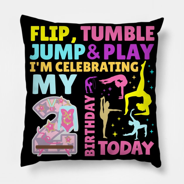 2nd Birthday Gymnastics Themed Party Kids Two Year Old Pillow by HollyDuck