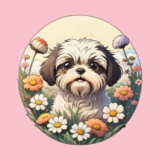 Cute Shih Tzu Puppy And Daisies T-Shirt