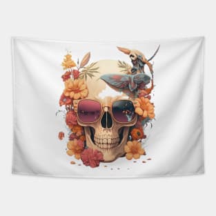 skull and flowers Tapestry