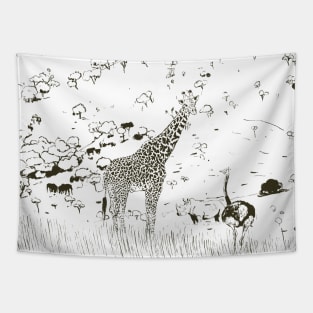 Wild life in savannah Tapestry