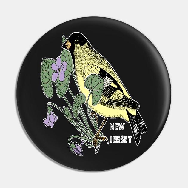 New Jersey State Bird and Flower - Nature Illustration Pin by encyclo
