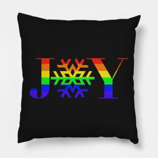 JOY - Rainbow Snowflake - on Black Pillow