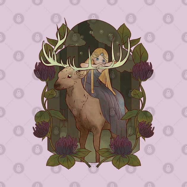 Fairy ridding a Deer Cute Fairy Tale Magical Forest by Kali Space