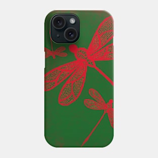 Red embroidered dragonflies on green Phone Case