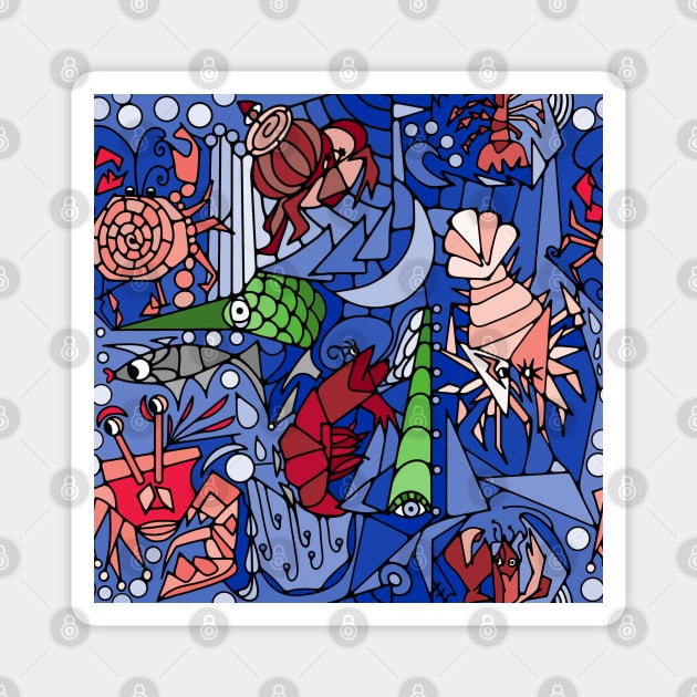 Cubist Crustacean Critters Magnet by Slightly Unhinged