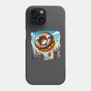 A giant donut crashing into a city with a silly expression Phone Case