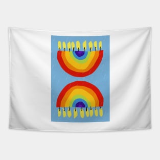 Rainbow Chanukiah Light Blue Print Tapestry