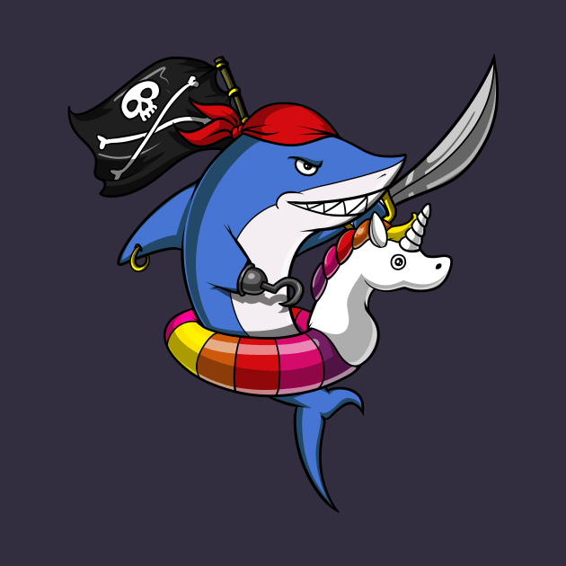 Shark Pirate Riding Unicorn Float Pool Party by underheaven