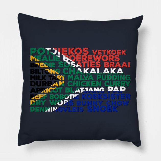 South Africa Flag Of Food Pillow by BraaiNinja