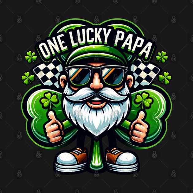 One Lucky Papa Cool Bearded Sunglasses Shamrock Racing Checkered Flag Irish St Patrick's Day St Paddy's Day Clover by Carantined Chao$