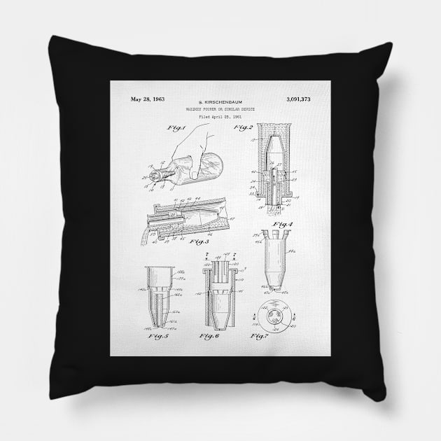 Whisky Pourer Patent - Whisky Art - Black And White Pillow by patentpress