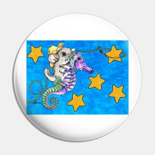 Chinchilla riding a Seahorse Lassoing Stars Pin