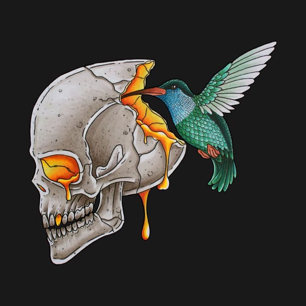 Hummingbird and skull by Dracuria