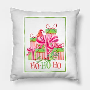 Ho-ho-ho! Santa brings so much gifts, that you cannot see him! Season’s Greetings at Christmas. Pillow