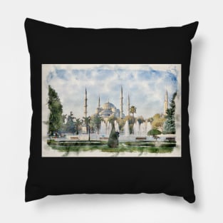 The Blue Mosque or Sultan Ahmet in Istanbul, Turkey Pillow