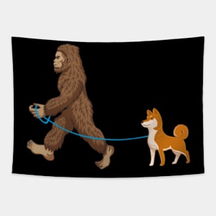 Bigfoot Dog Walk Shiba Inu - Sasquatch Dog Lovers Tapestry