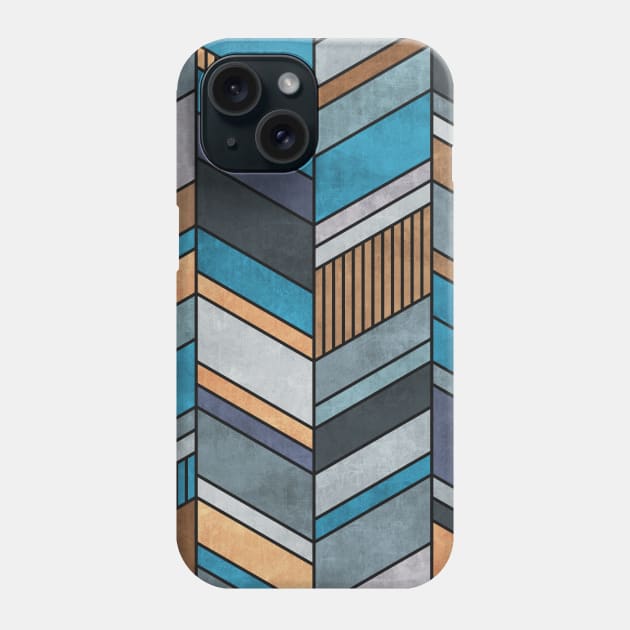 Colorful Concrete Chevron Pattern - Blue, Grey, Brown Phone Case by ZoltanRatko