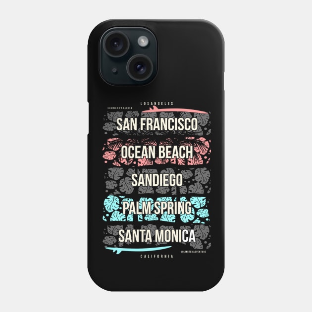 San Francisco Ocean Beach Sandiego Palm Spring Santa Monica Phone Case by Mako Design 