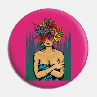 Lady With Flower Head Artistic Artwork Pin