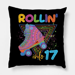 Retro Roller Girl T Roller Skating Birthday Gift Roller Skate Party Outfit Retro Vintage Rollin' into Derby tee Gift Pillow