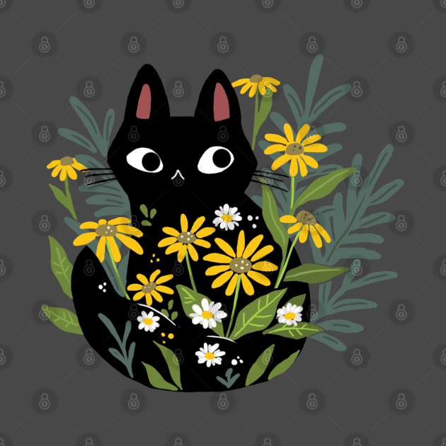 Discover Black Cat In The Flowers - Black Cat - T-Shirt