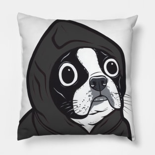 Black Boston Terrier Hoodie Pillow