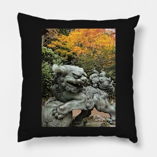 Shishi Statue at a Japanese Shrine Pillow