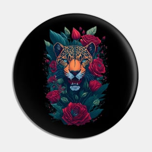 Panther Face with Roses Pin