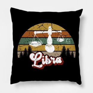 Libra Zodiac Sign - Distressed Retro Sunset Pillow