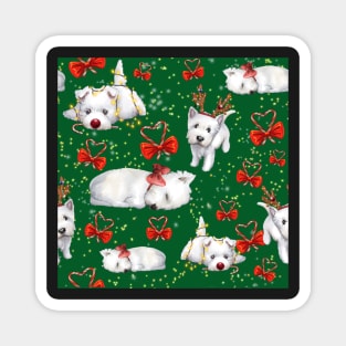 Christmas Westies green pattern Magnet