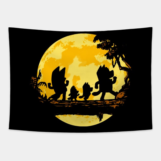 Bluey Walking Under Yellow Moon Tapestry by Nya Nya