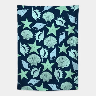 Sea Life Ocean Marine life Cute Teal Blue Pattern Tapestry