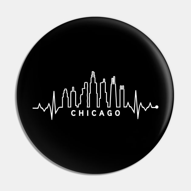 Chicago City Skyline EKG Heartbeat Night Sky Silhouette Pin by TeeCreations