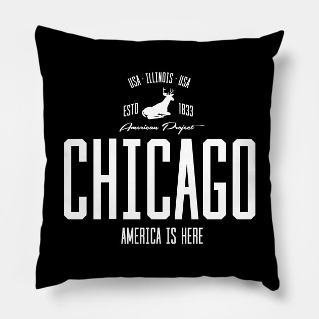 USA, America, Chicago, Illinois Pillow by NEFT PROJECT