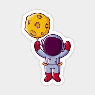 Cute Astronaut Flying with Moon Balloon Cartoon Magnet