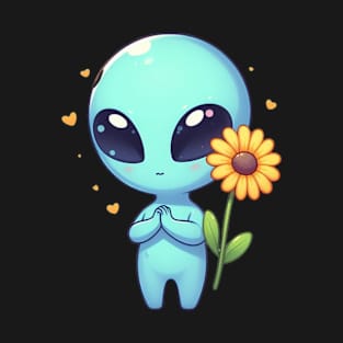 Cute Alien With Yellow Flower T-Shirt