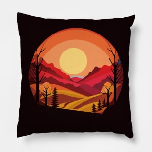 Mystical Forest Sunset: A Captivating Painting of Nature's Magic Pillow
