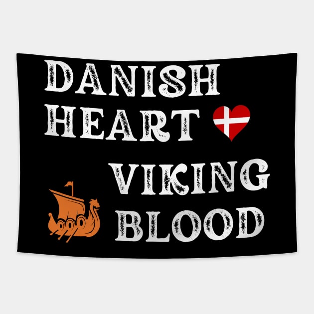 Danish Heart Viking Blood. White text. Gift ideas for historical enthusiasts. Tapestry by Papilio Art