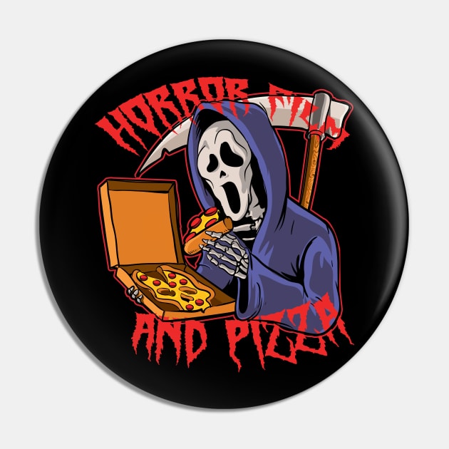 Horror Movie and Pizza ( Creepy Halloween Vibe ) Pin by Wulfland Arts