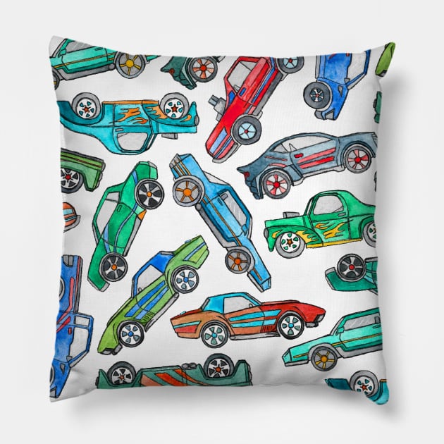 Toy Car Pile Up Pillow by micklyn