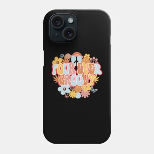 Retro 4th Birthday Shirt, Four Ever Groovy Hippie Daisy Flower Birthday Phone Case