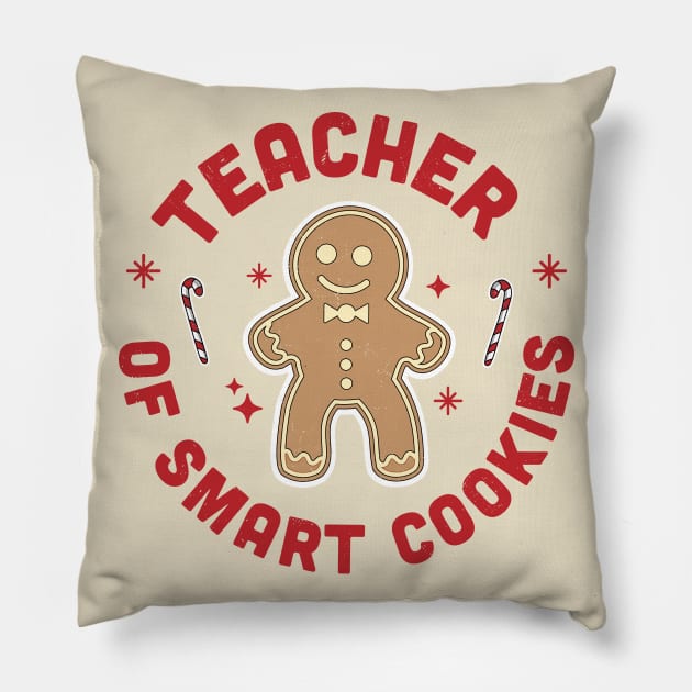 Teacher of Smart Cookies Gingerbread Man Christmas Teacher Pillow by OrangeMonkeyArt