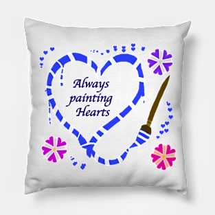 Valentine's Always Painting Hearts (blue) Pillow