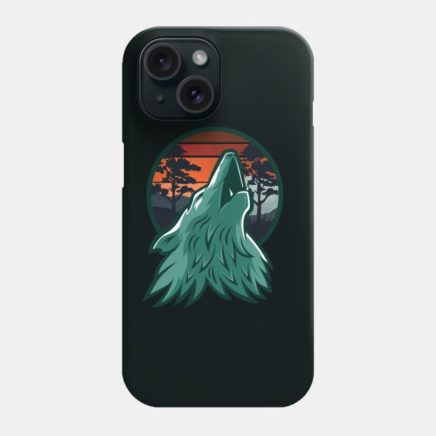 Wild Wolf Falls In Love With The Moon- Vintage Sunset Phone Case by Owl Canvas