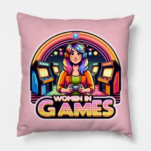 Retro Gaming Women in Games - Arcade Dreamer Gamer Girl Pillow