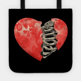 Skeleton rib heart, Broken, heart, watercolor design rib heart Tote