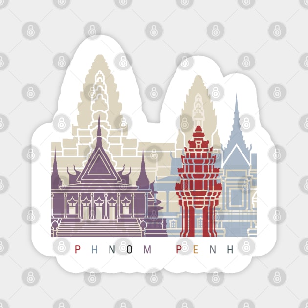 Phnom Penh skyline poster Magnet by PaulrommerArt