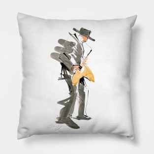 Saxophonist Musician Watercolor Drawing Pillow